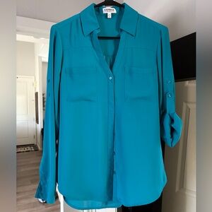 Express Portofino Teal Women's Button-up Blouse